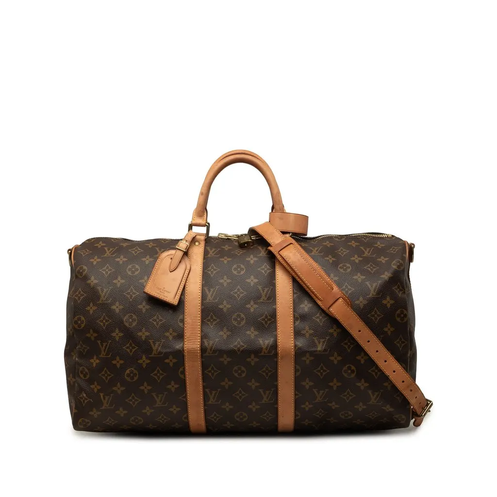 Louis Vuitton Monogram Keepall Bandouliere 50 Brown Canvas Good - Front View