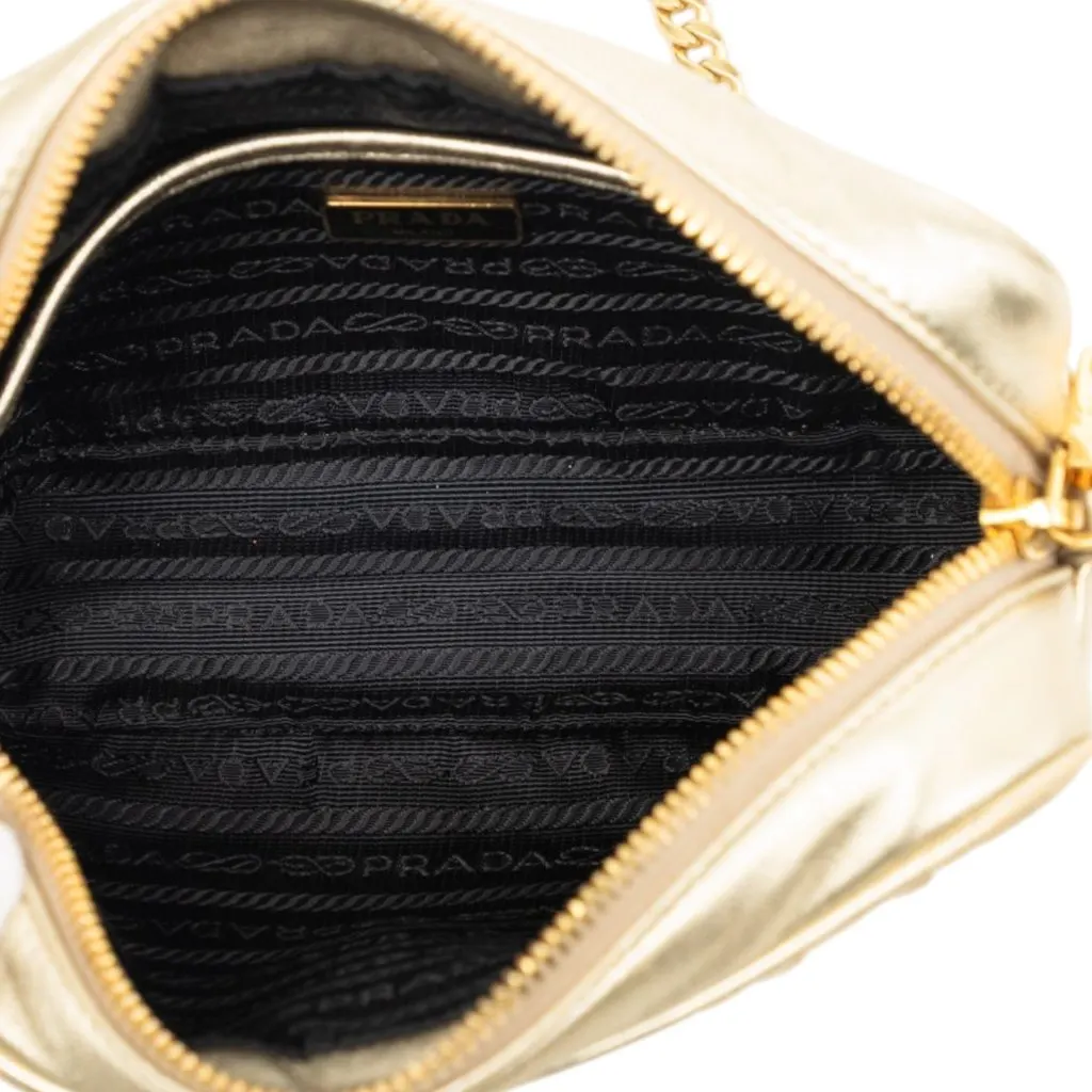 Prada Nappa Gaufre Camera Bag Gold Leather Very good - Model View