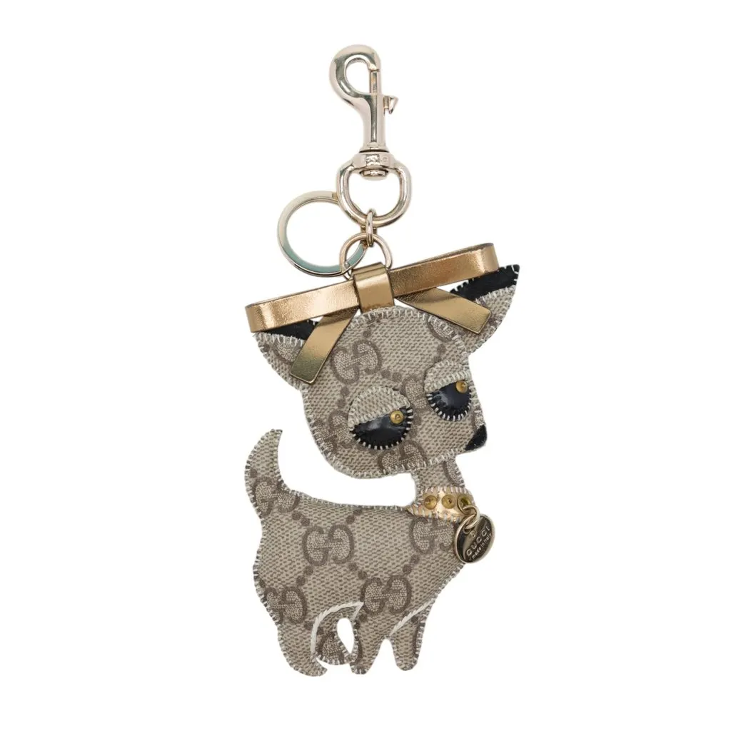 Gucci GG Supreme Brando Chihuahua Bag Charm Beige Canvas Very good - Front View