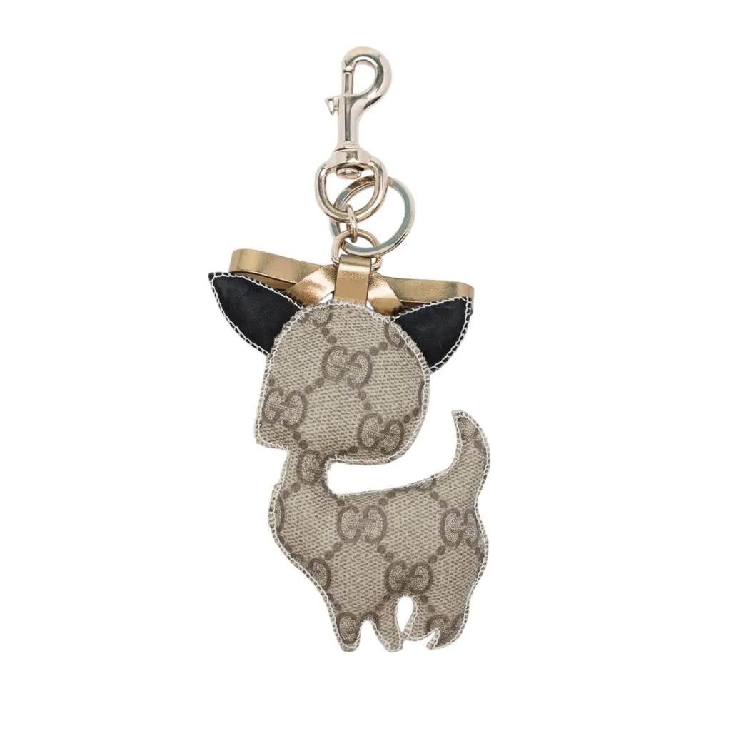 Gucci GG Supreme Brando Chihuahua Bag Charm Beige Canvas Very good - Back View