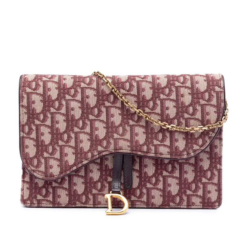 Dior Oblique Canvas Saddle Wallet On Chain Red Very good - Front View