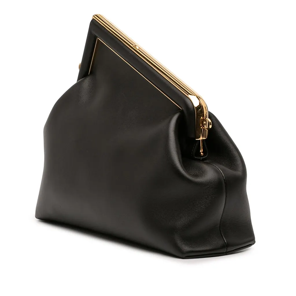 Fendi Medium Nappa Fendi First Shoulder Bag Black Leather Very good - Back View