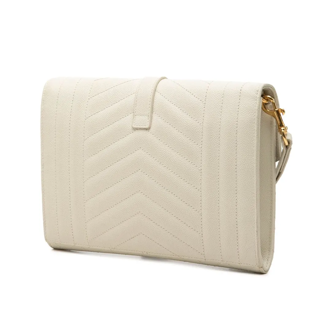 Saint Laurent Grain De Poudre Triquilt Monogram Envelope Clutch White Leather Very good - Back View