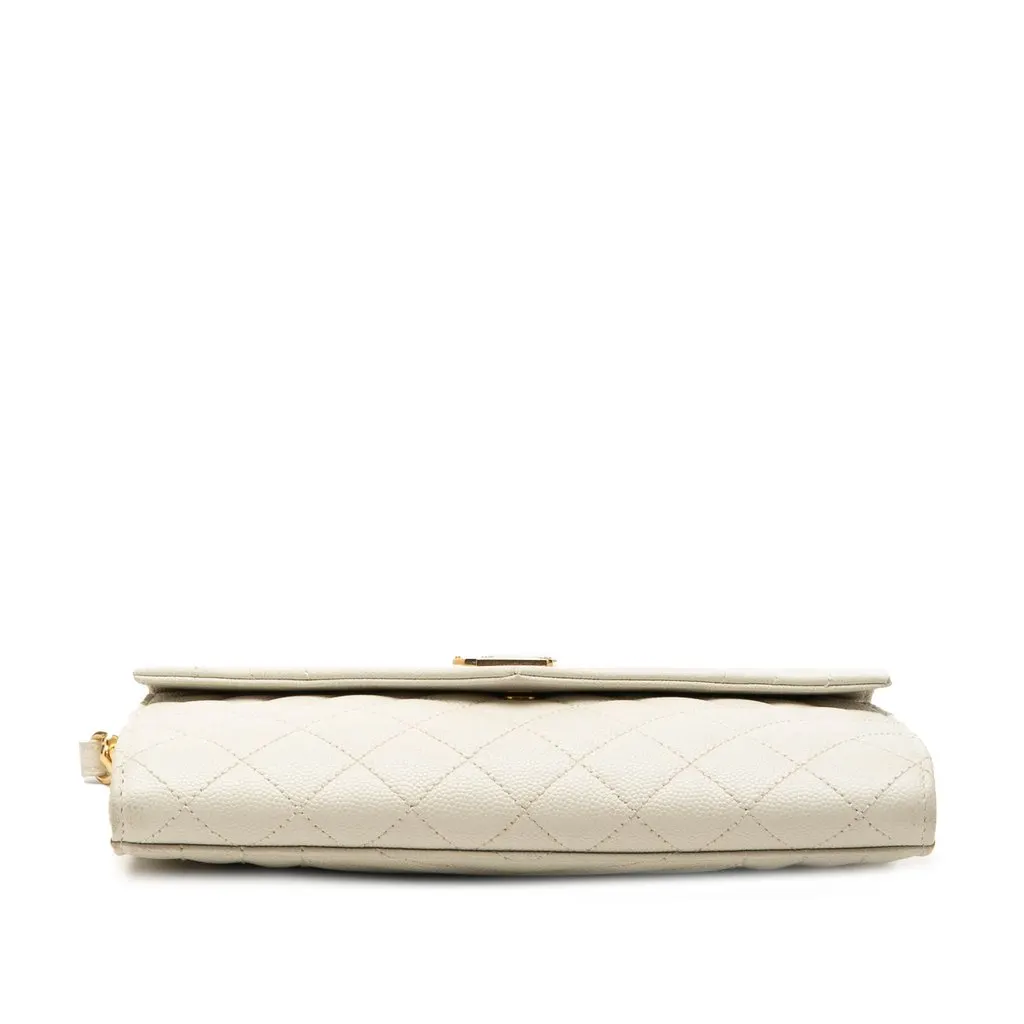 Saint Laurent Grain De Poudre Triquilt Monogram Envelope Clutch White Leather Very good - Inside View
