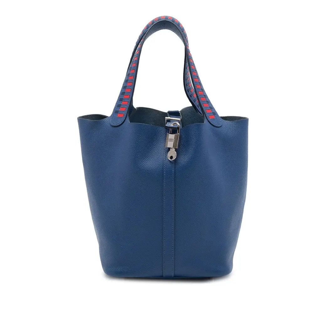 Hermès Epsom Tressage Picotin Lock 22 Blue Leather Very good - Front View