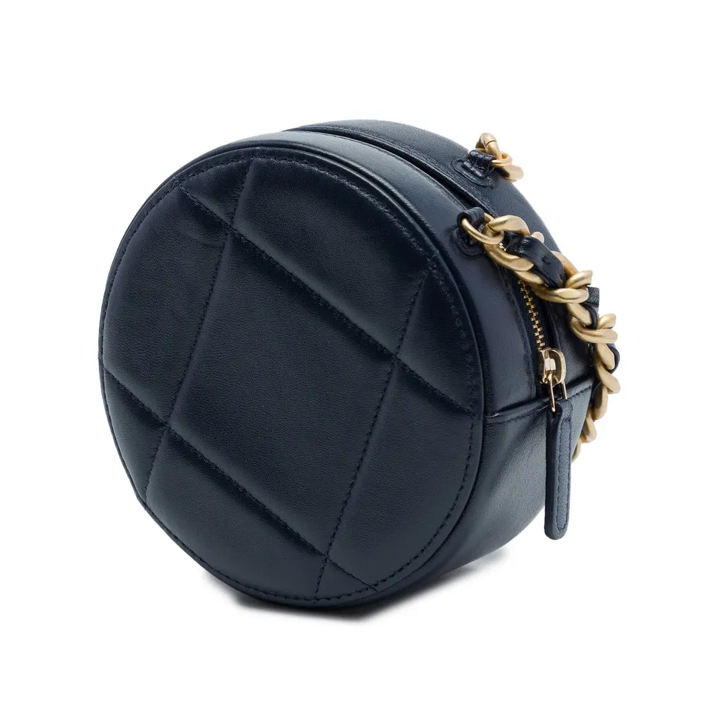 Chanel Lambskin 19 Round Clutch with Chain Blue Leather Very good - Back View