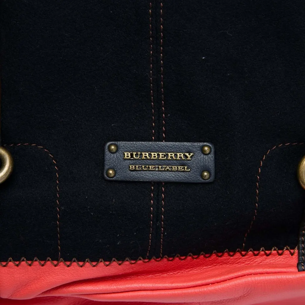 Burberry Leather Trimmed Canvas Tote Blue Denim Very good - Box View