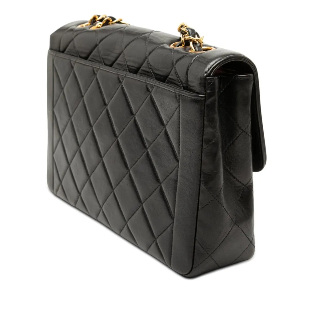 Chanel Medium CC Quilted Lambskin Border Single Flap Black Leather Very good - Back View