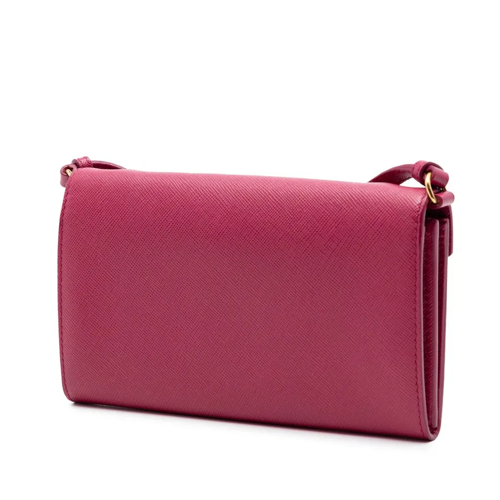 Prada Bicolor Saffiano Envelope Wallet On Strap Pink Leather Very good - Back View