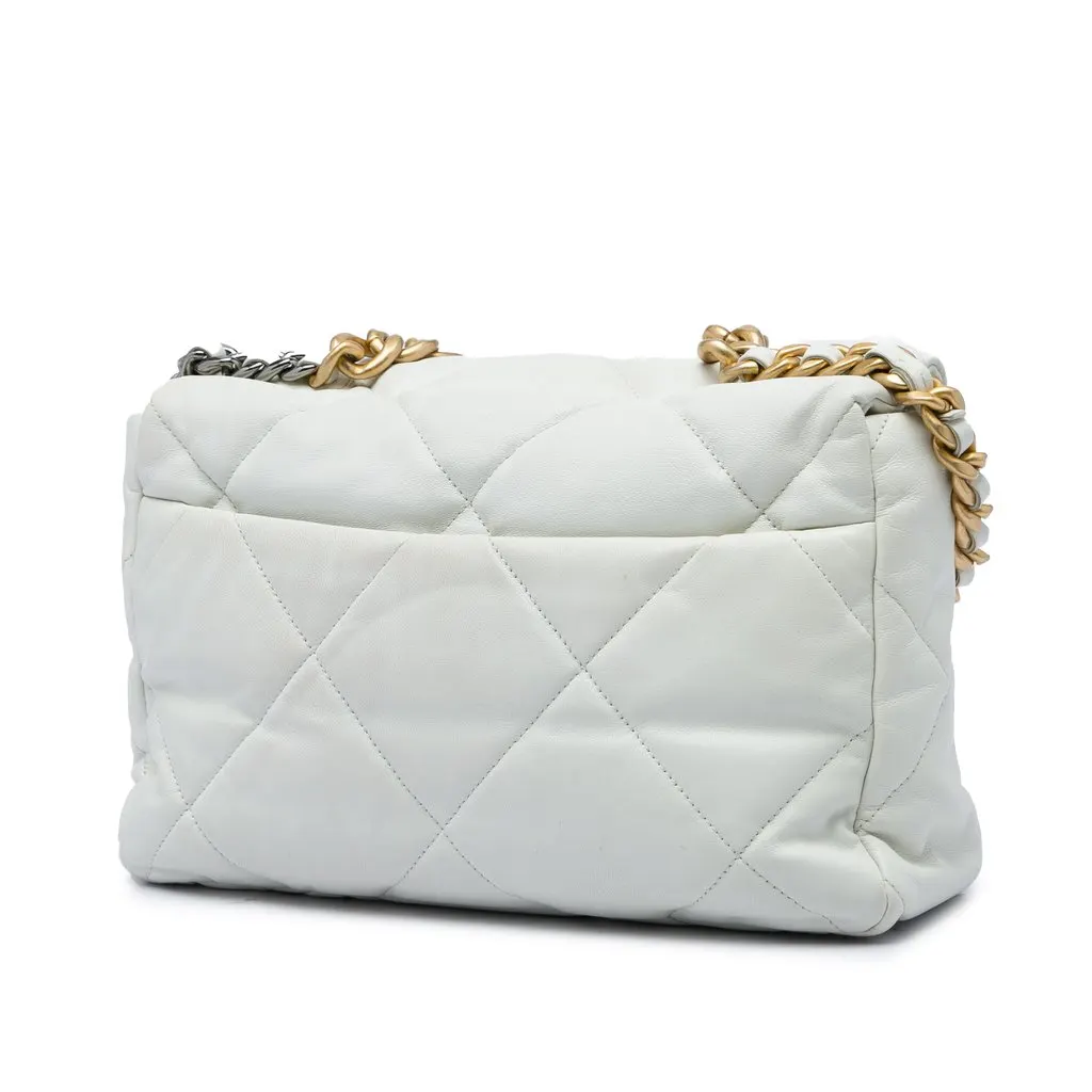 Chanel Large Lambskin 19 Flap White Leather Very good - Back View