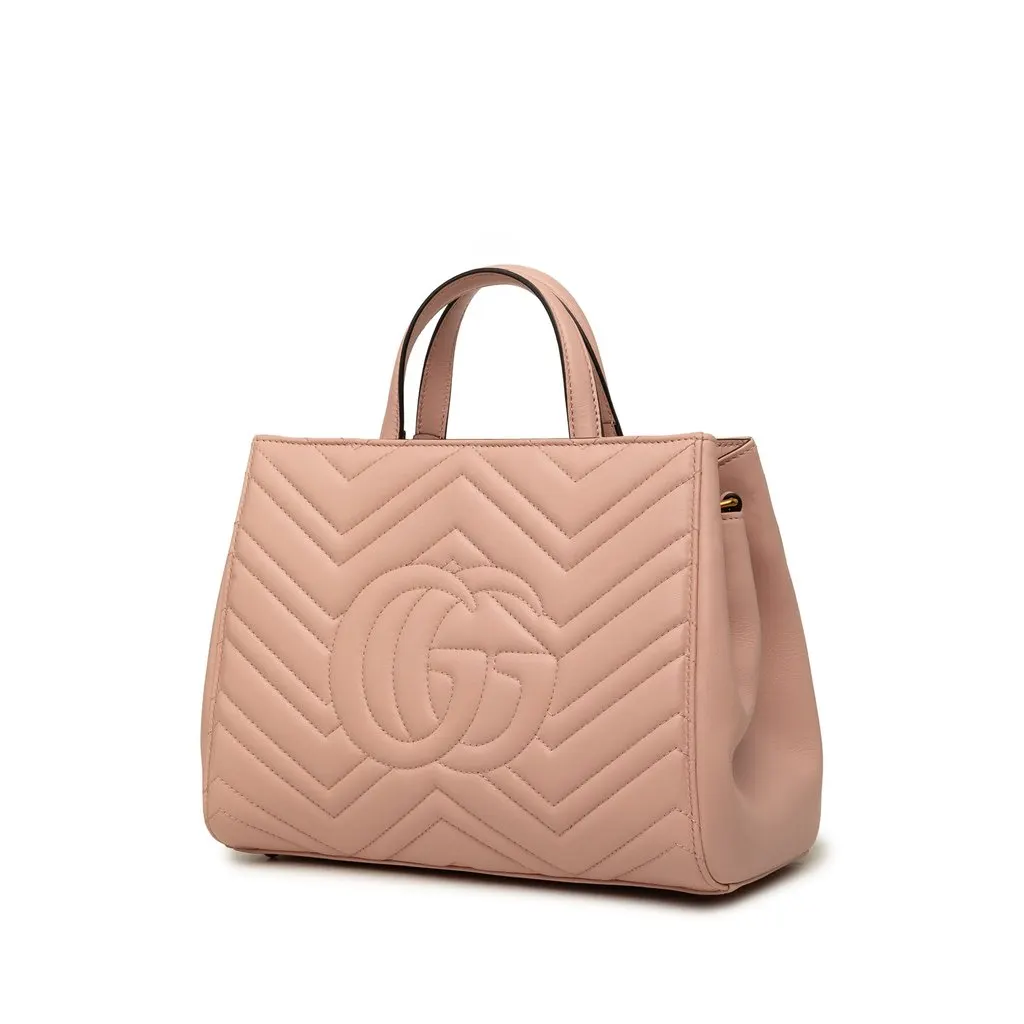 Gucci Small GG Marmont Matelasse Calfskin Satchel Pink Leather Good - Back View