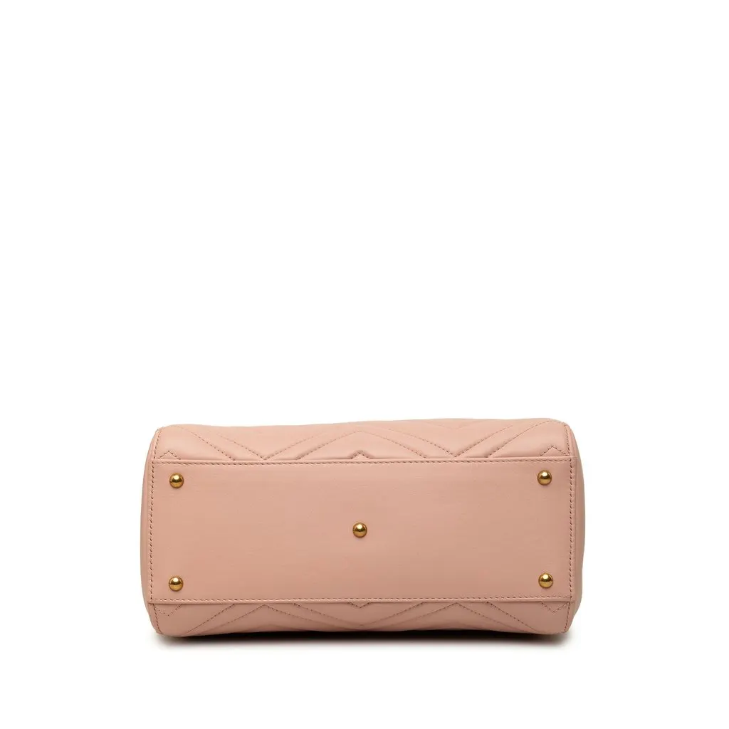 Gucci Small GG Marmont Matelasse Calfskin Satchel Pink Leather Good - Inside View