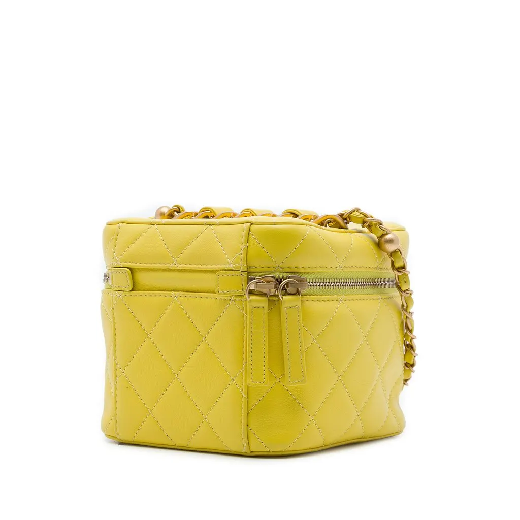 Chanel Small CC Quilted Lambskin Vanity Case With Chain Yellow Leather Very good - Back View