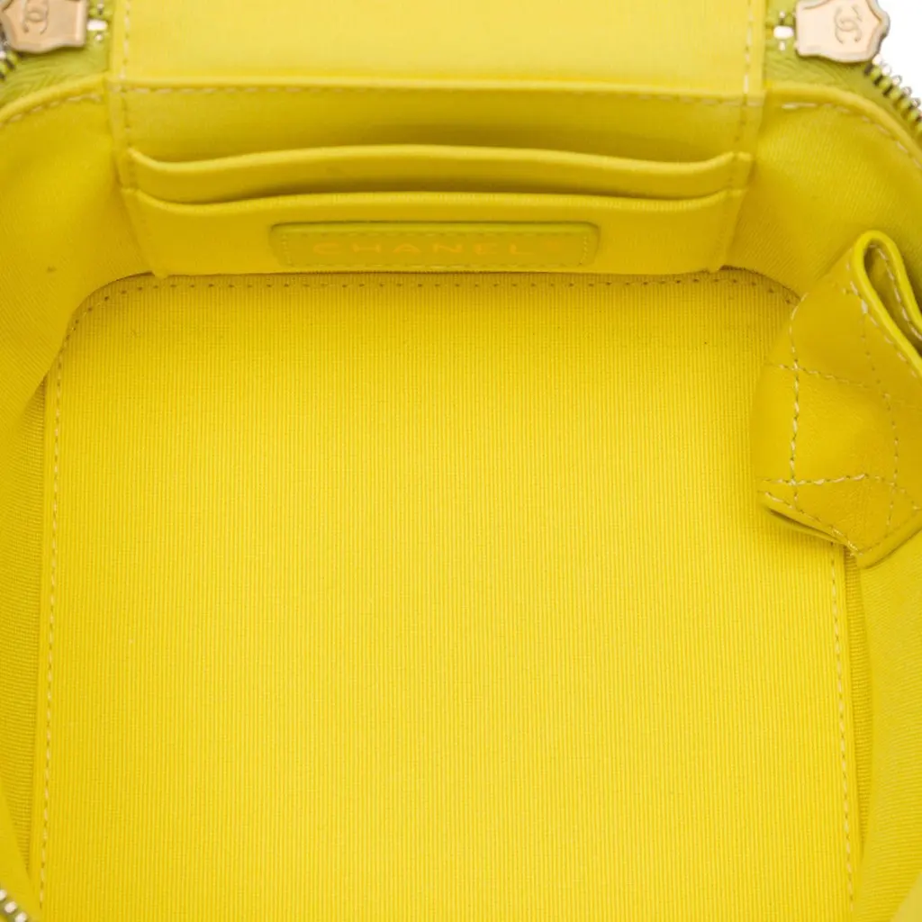 Chanel Small CC Quilted Lambskin Vanity Case With Chain Yellow Leather Very good - Model View