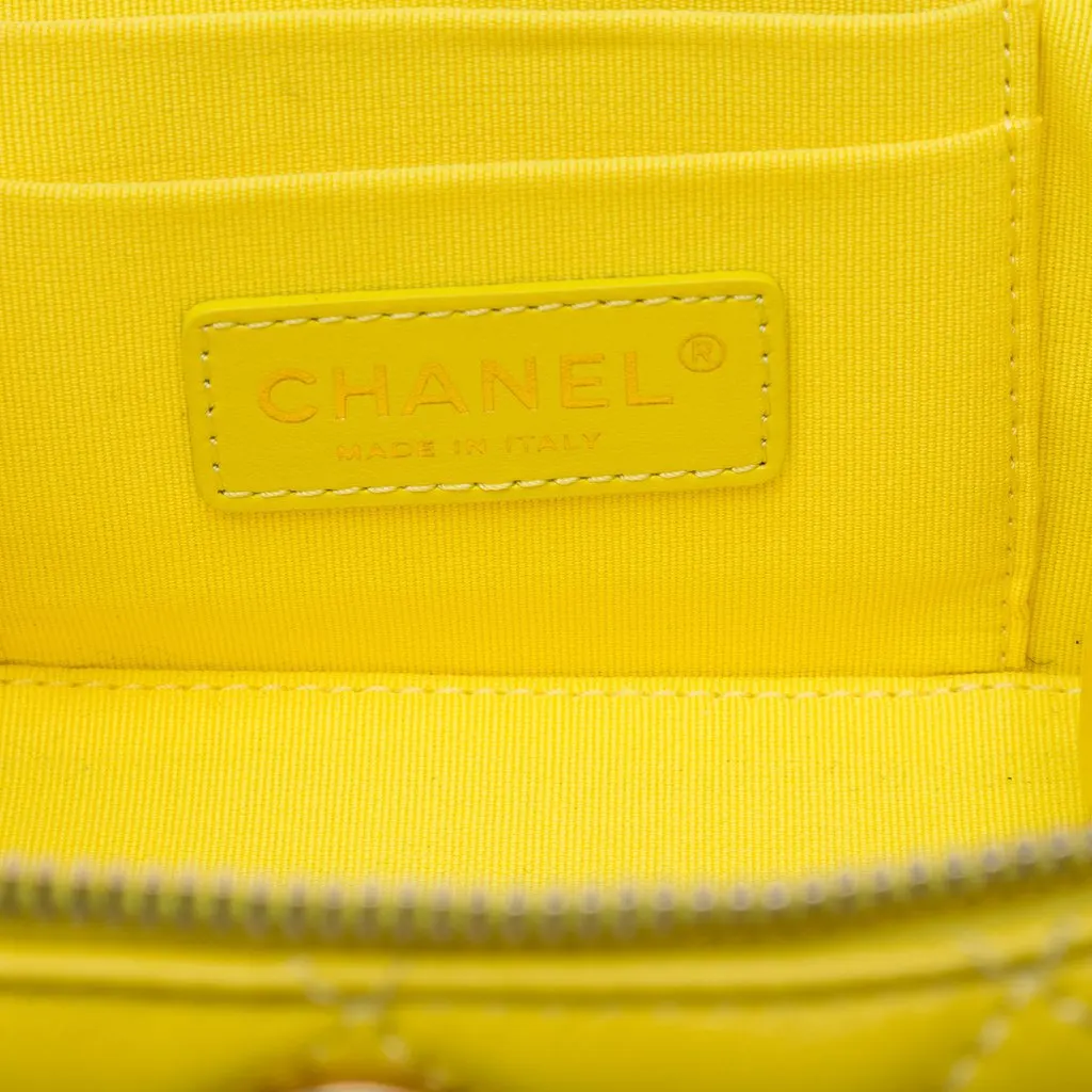 Chanel Small CC Quilted Lambskin Vanity Case With Chain Yellow Leather Very good - Box View