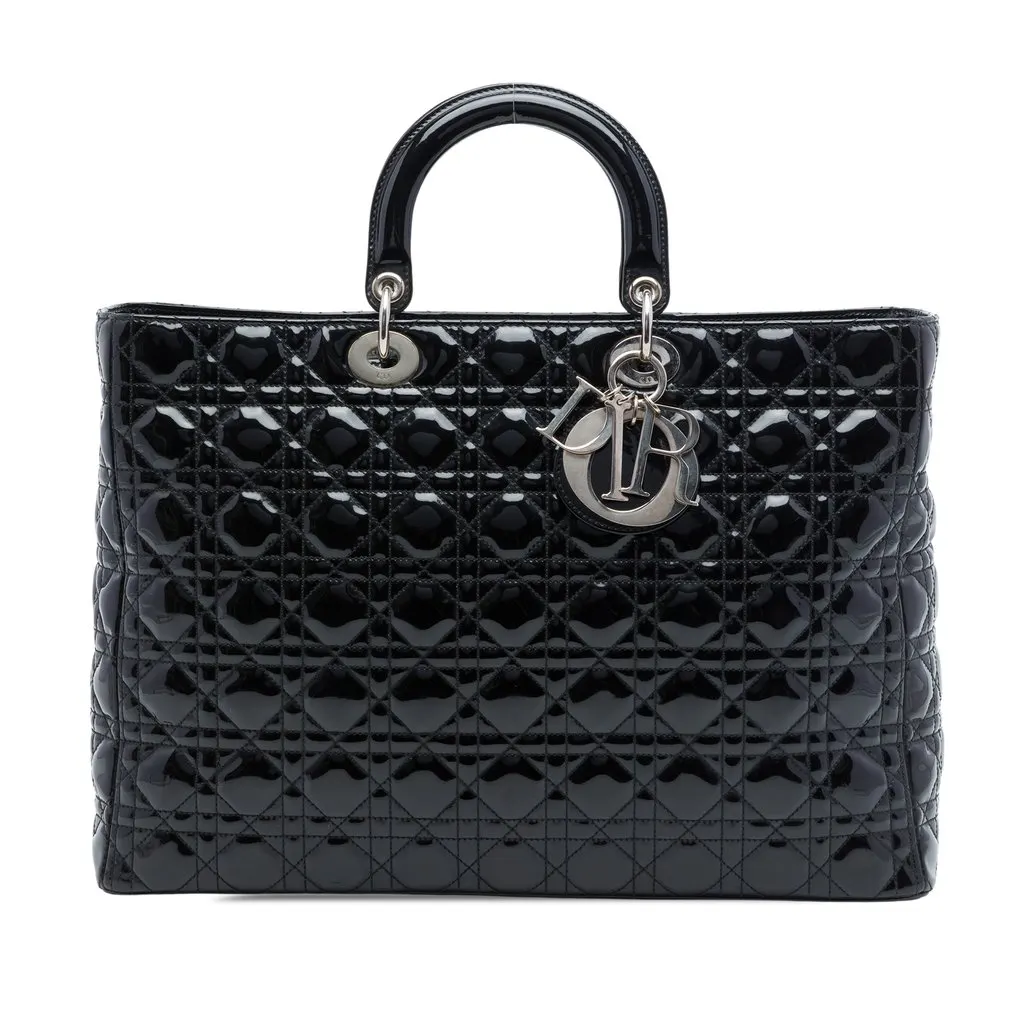 Dior Extra Large Patent Cannage Lady Dior Black Leather Very good - Front View