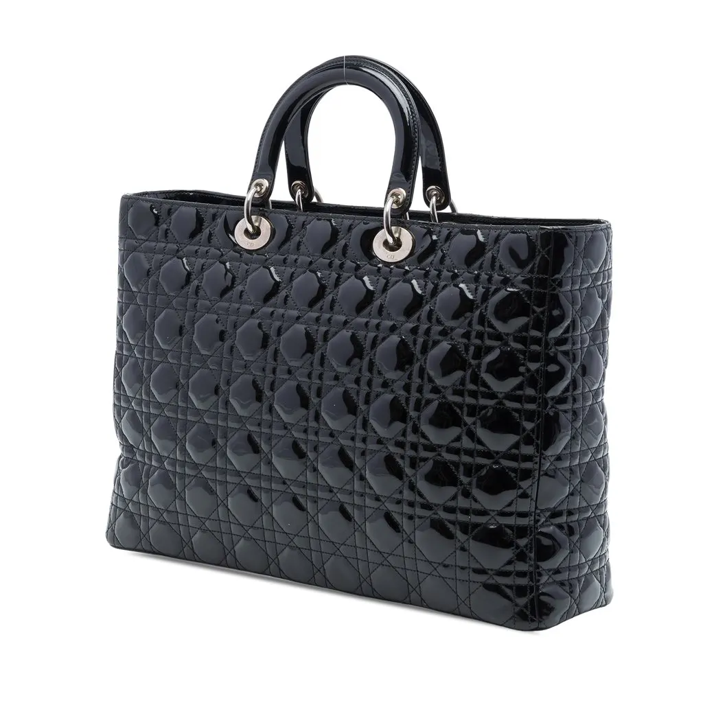 Dior Extra Large Patent Cannage Lady Dior Black Leather Very good - Back View