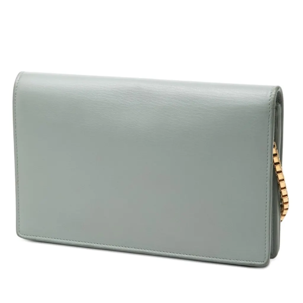Balenciaga Goatskin Motocross Metallic Edge Wallet on Chain Green Leather Very good - Back View