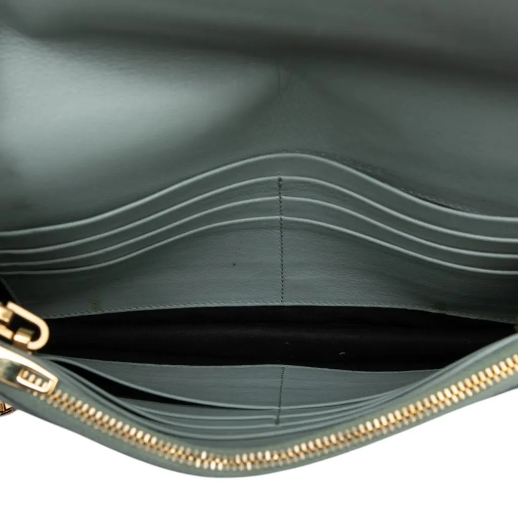 Balenciaga Goatskin Motocross Metallic Edge Wallet on Chain Green Leather Very good - Model View