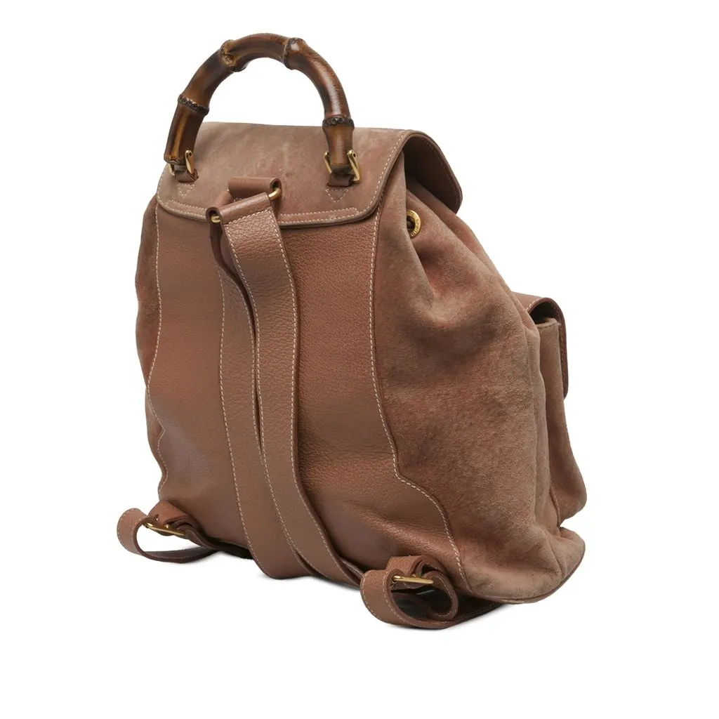 Gucci Large Suede Bamboo Drawstring Backpack Brown Suede Very good - Back View