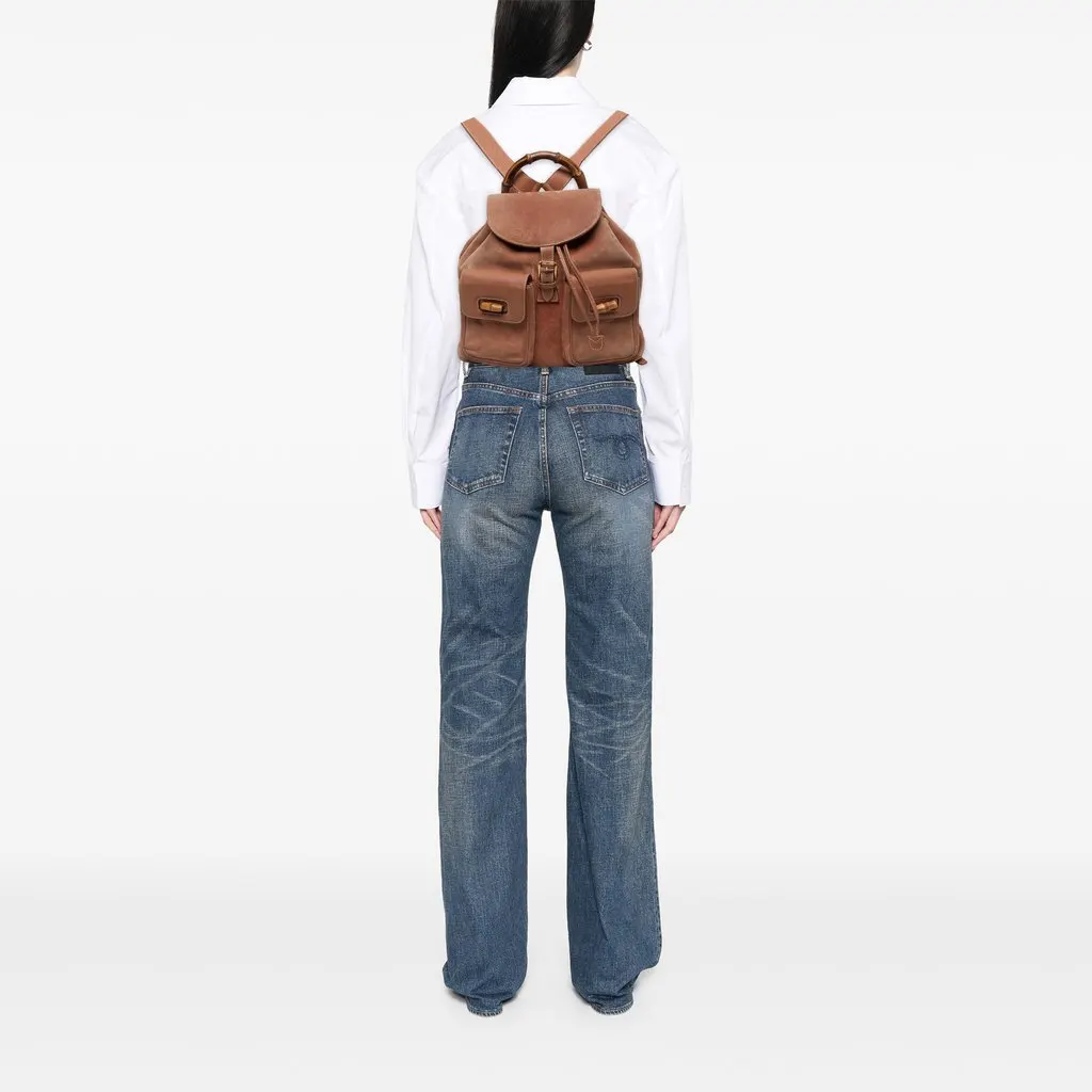 Gucci Large Suede Bamboo Drawstring Backpack Brown Suede Very good - Box View