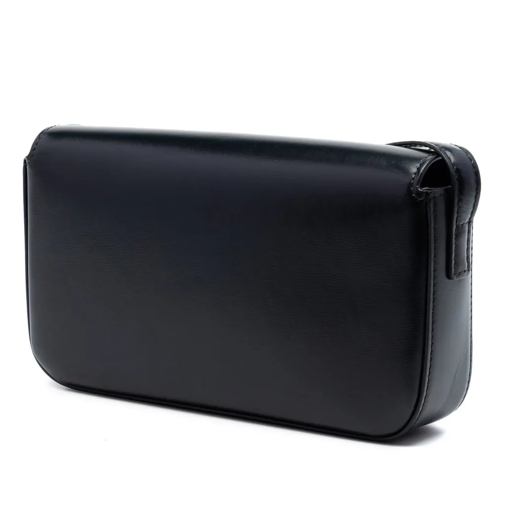 Celine Shiny Calfskin Triomphe Claude Shoulder Bag Black Leather Very good - Back View
