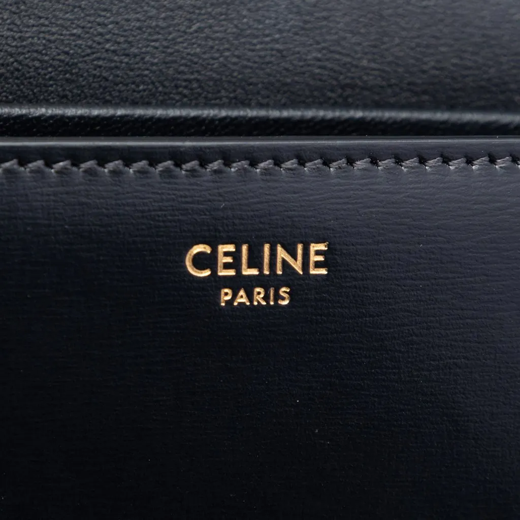 Celine Shiny Calfskin Triomphe Claude Shoulder Bag Black Leather Very good - Box View
