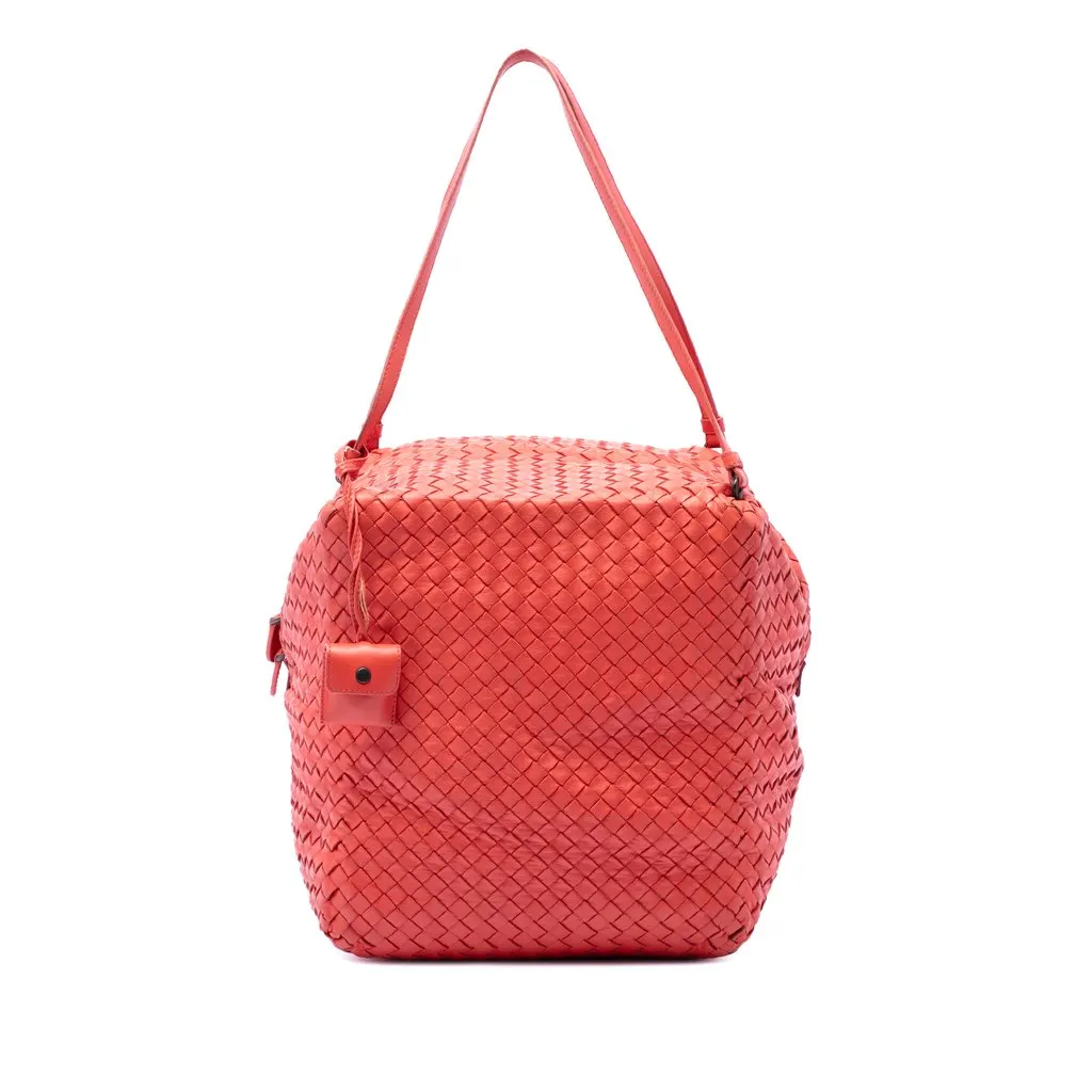 Bottega Veneta Nappa Intrecciato Cube Shoulder Bag Orange Leather Very good - Front View