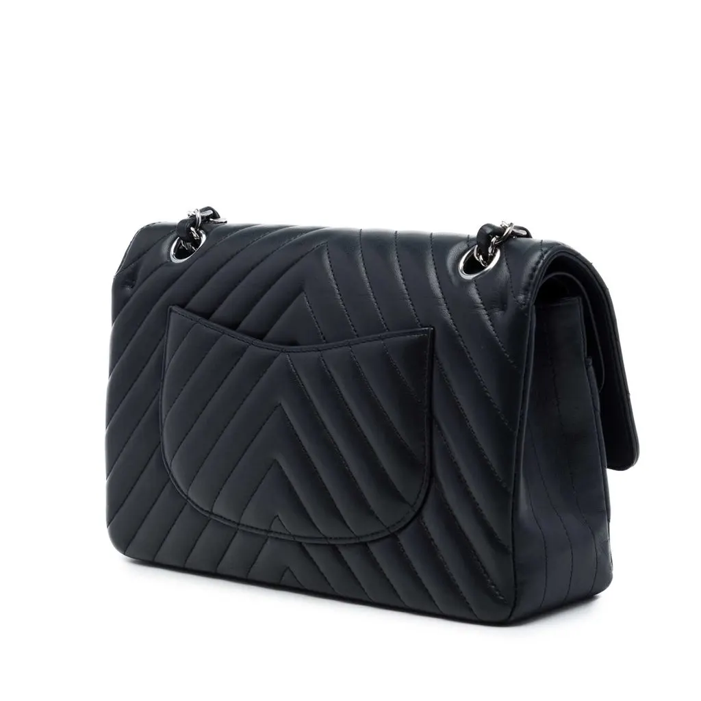 Chanel Medium Classic Chevron Lambskin Double Flap Blue Leather Very good - Back View