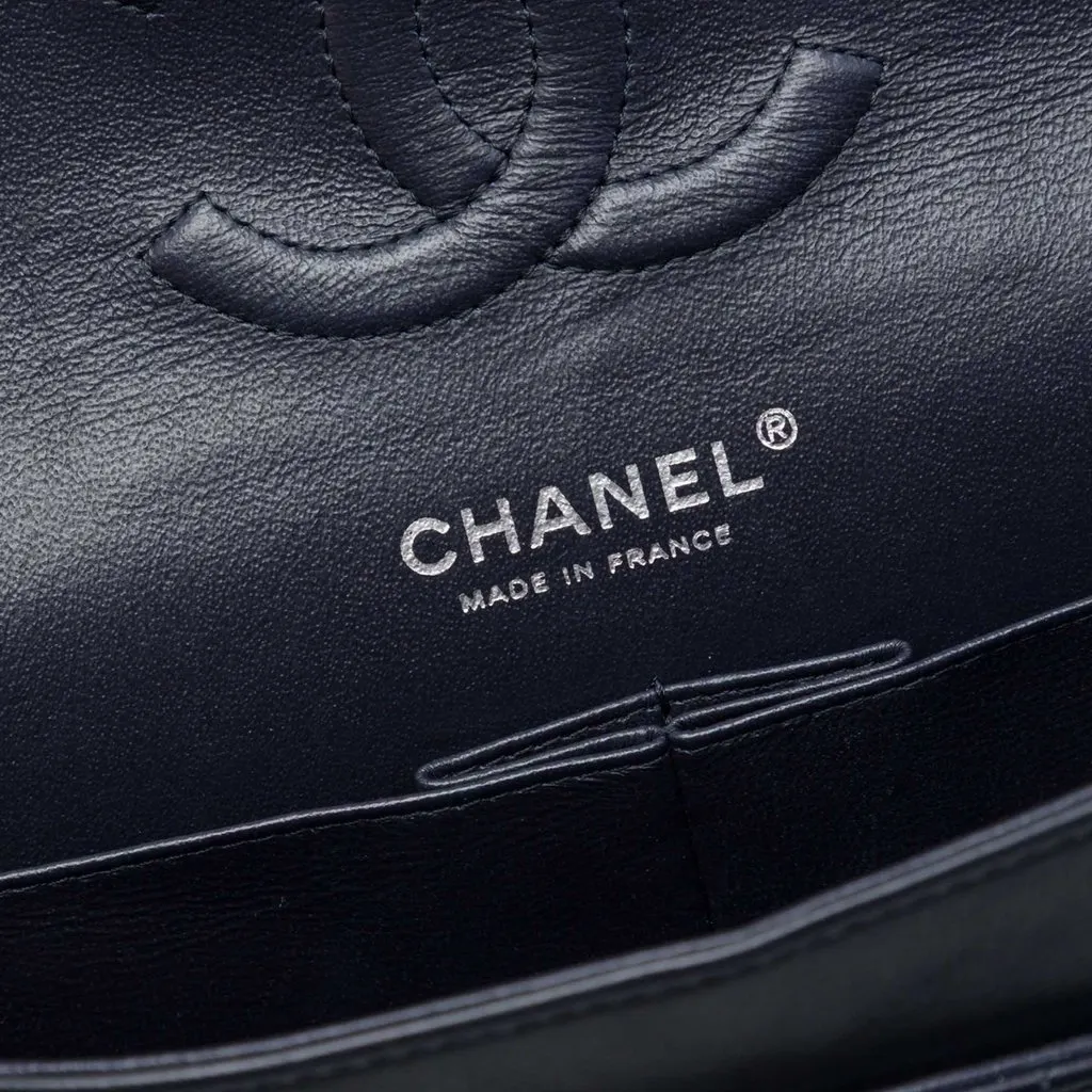 Chanel Medium Classic Chevron Lambskin Double Flap Blue Leather Very good - Box View