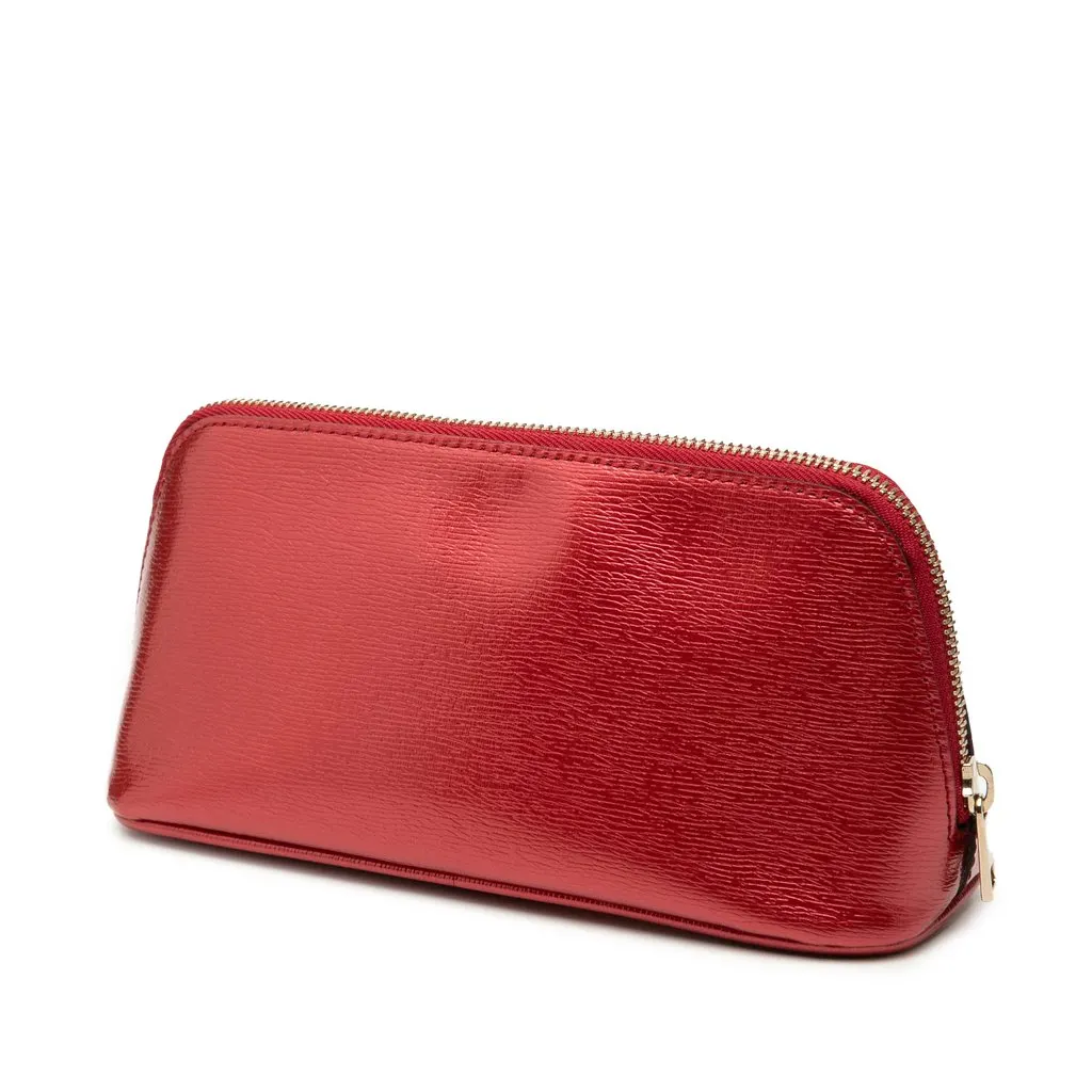 Gucci Metallic Calfskin Lovely Cosmetic Pouch Red Leather Very good - Back View