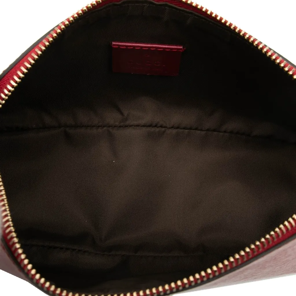 Gucci Metallic Calfskin Lovely Cosmetic Pouch Red Leather Very good - Model View