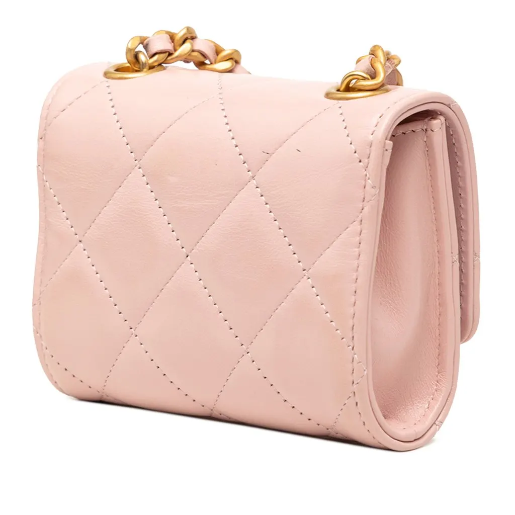 Chanel CC Quilted Lambskin Medallion Clutch With Chain Pink Leather Very good - Back View