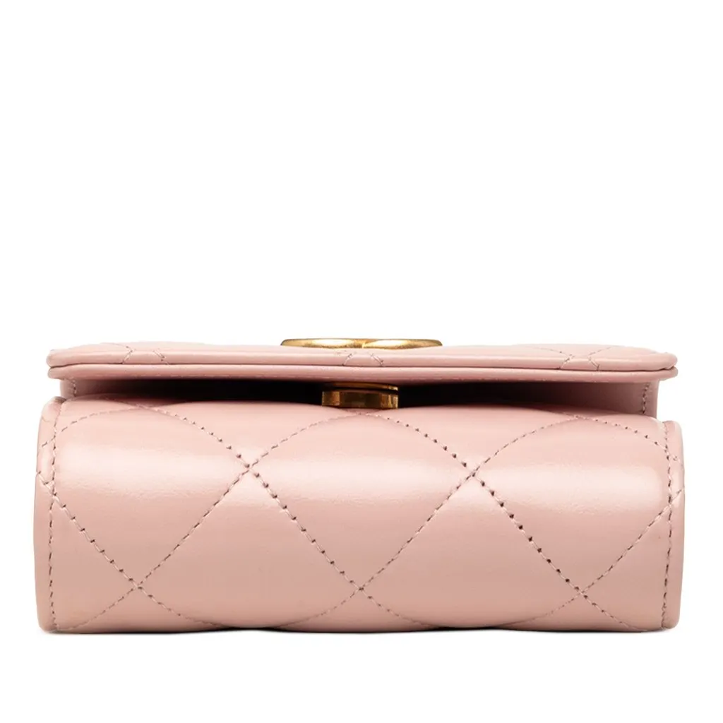 Chanel CC Quilted Lambskin Medallion Clutch With Chain Pink Leather Very good - Inside View