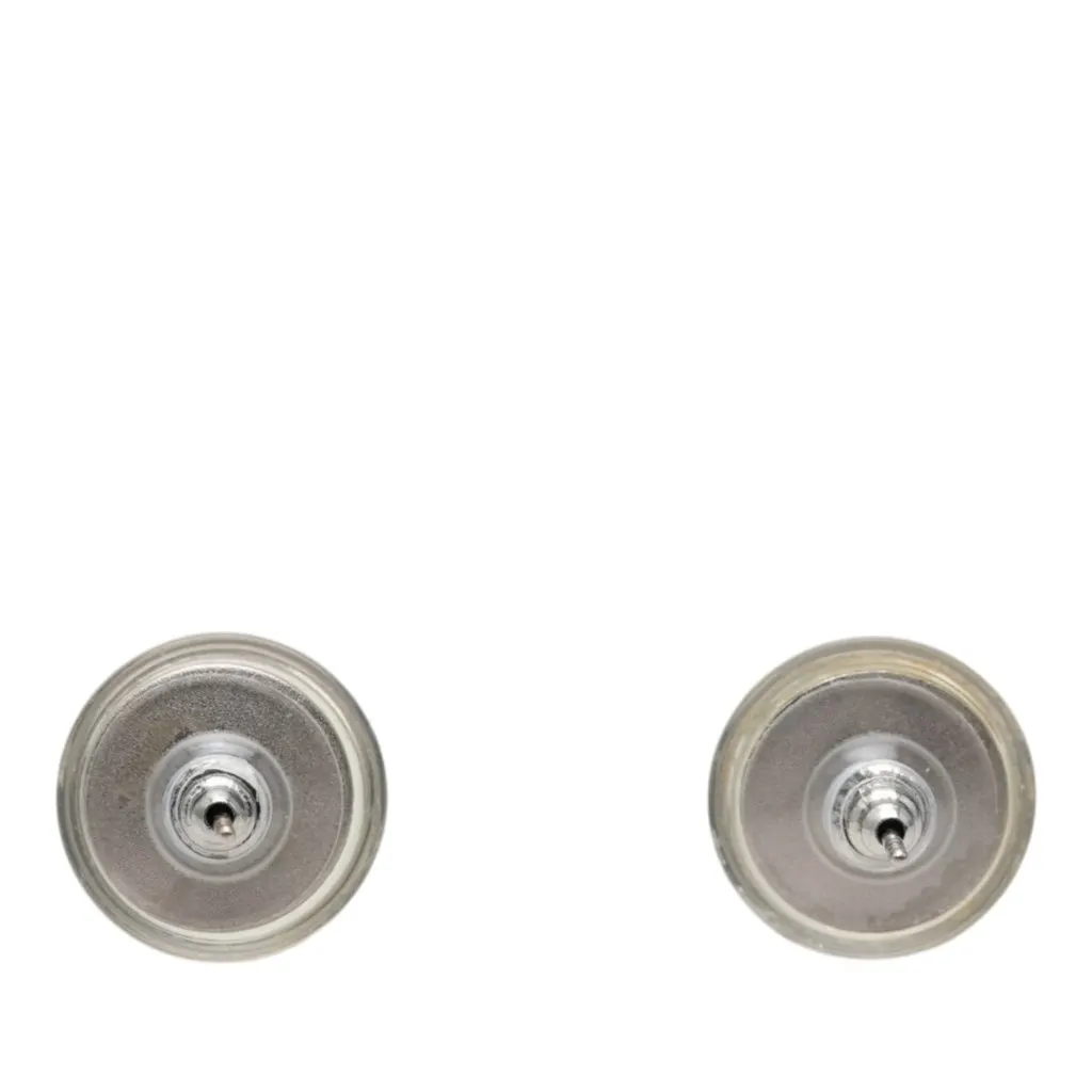 Chanel CC Resin and Brass Round Push Back Earrings Silver Metal Very good - Back View