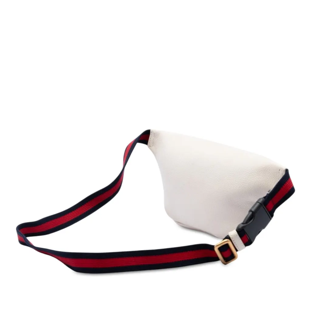 Gucci Small Grained Calfskin Web Logo Belt Bag White Leather Good - Back View