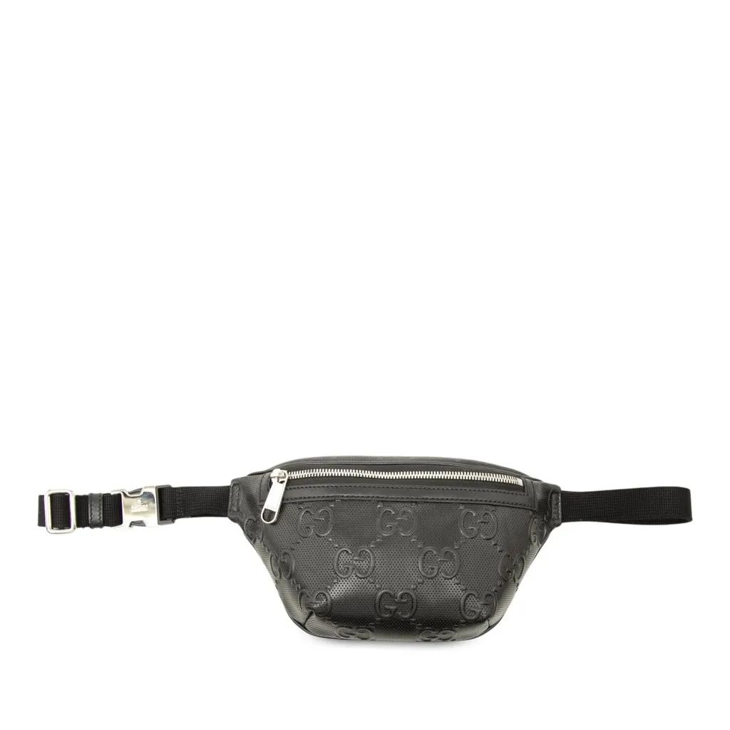 Gucci GG Embossed Perforated Leather Belt Bag Black Leather Very good - Front View