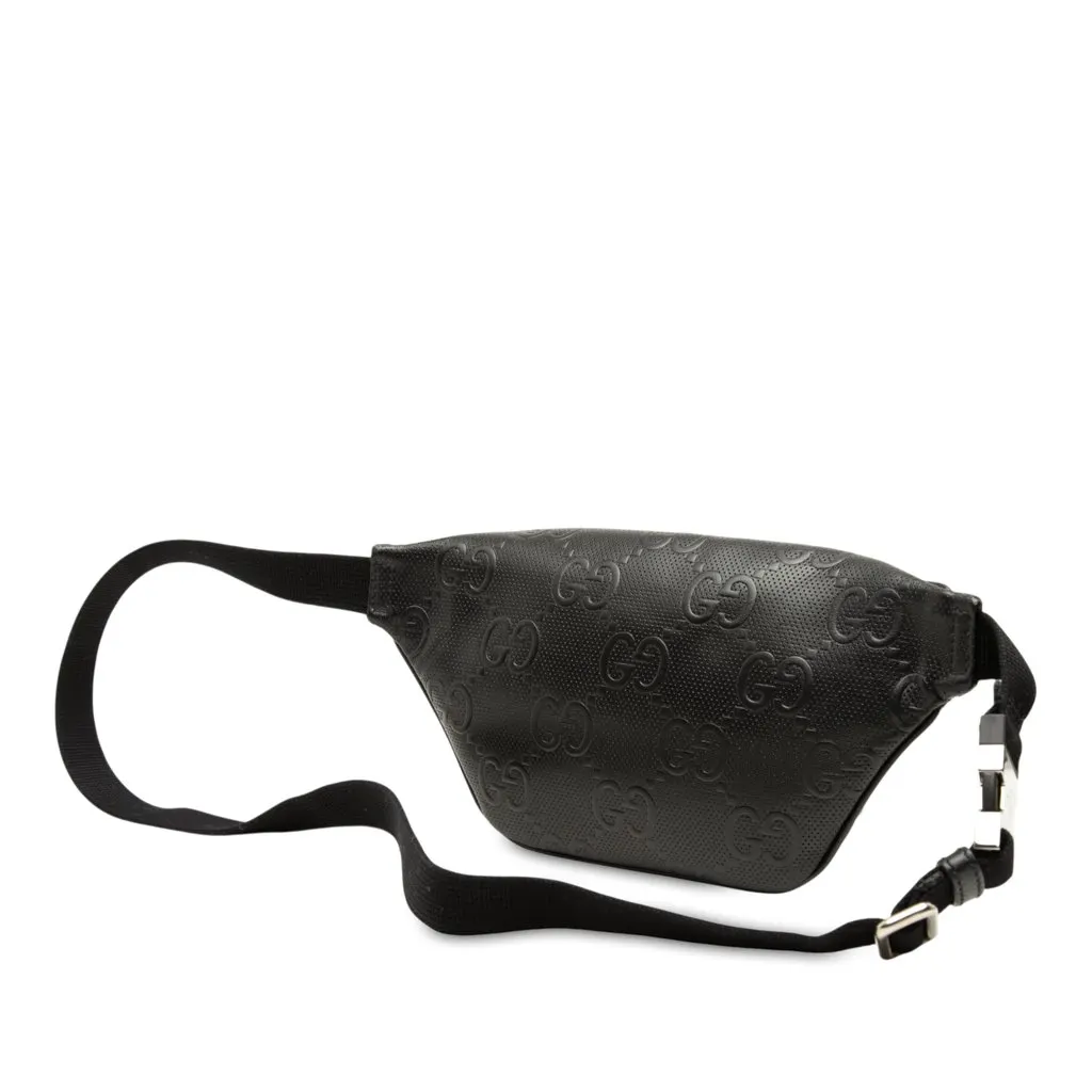 Gucci GG Embossed Perforated Leather Belt Bag Black Leather Very good - Back View