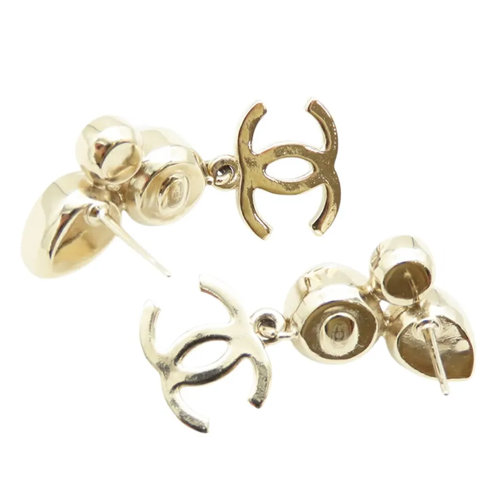 Chanel CC Gold Plated Faux Pearl and Rhinestone Drop Earrings Gold Metal Very good - Back View