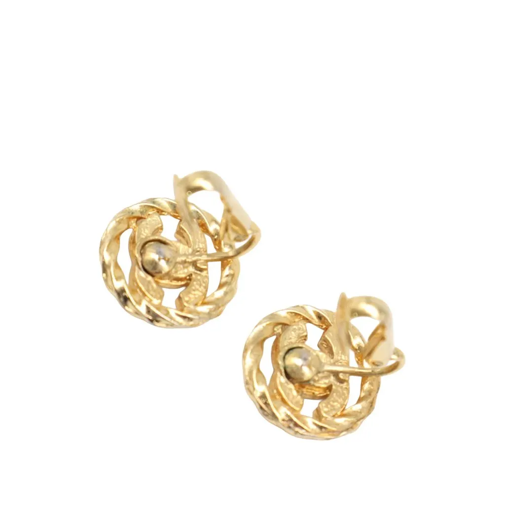 Chanel CC Gold Plated Rhinestone Round Clip On Earrings Gold Brass Very good - Back View