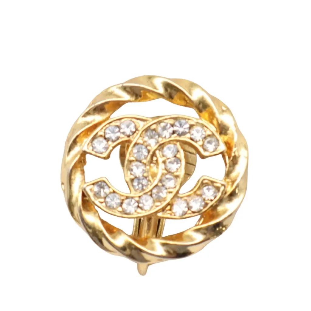 Chanel CC Gold Plated Rhinestone Round Clip On Earrings Gold Brass Very good - Inside View