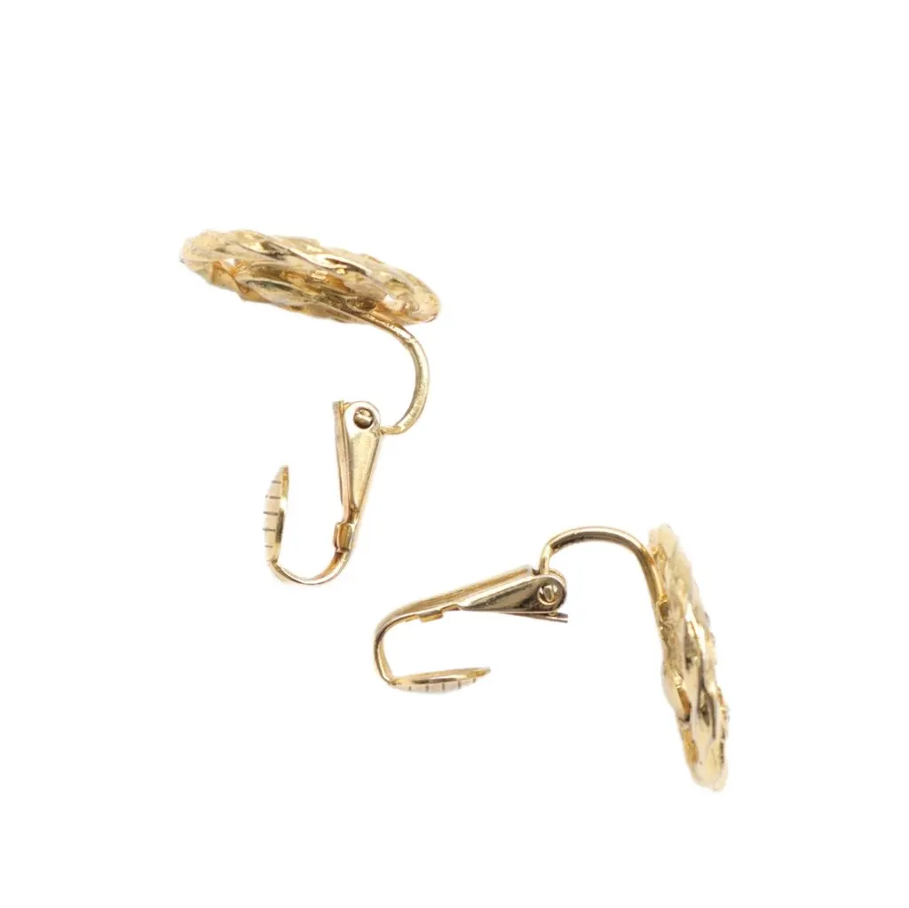 Chanel CC Gold Plated Rhinestone Round Clip On Earrings Gold Brass Very good - Box View