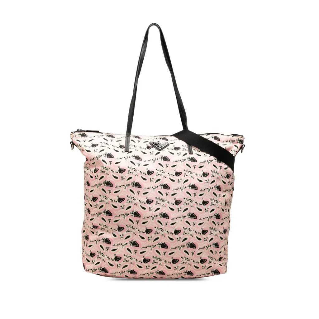 Prada Tessuto Stampato Tote Pink Polyamide Very good - Front View