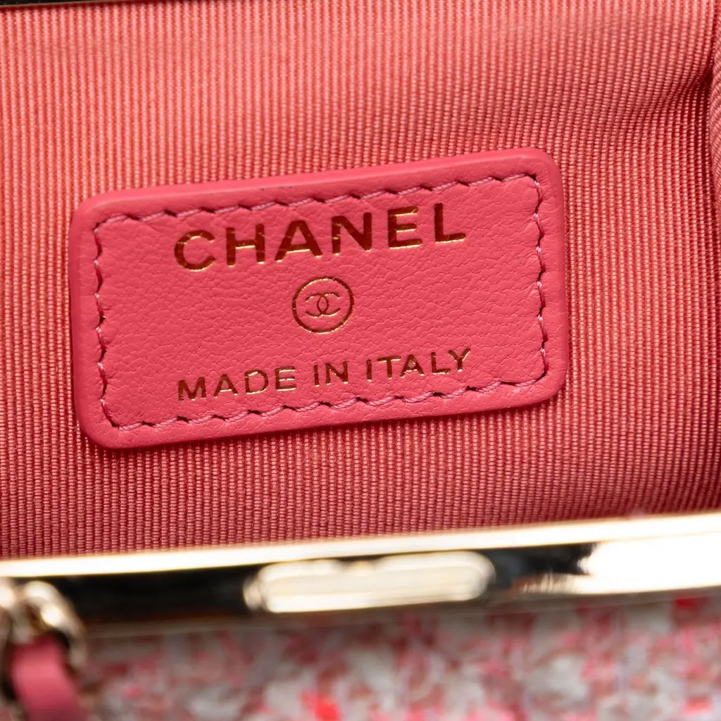 Chanel Quilted Tweed Kisslock Clutch With Chain Pink Very good - Box View
