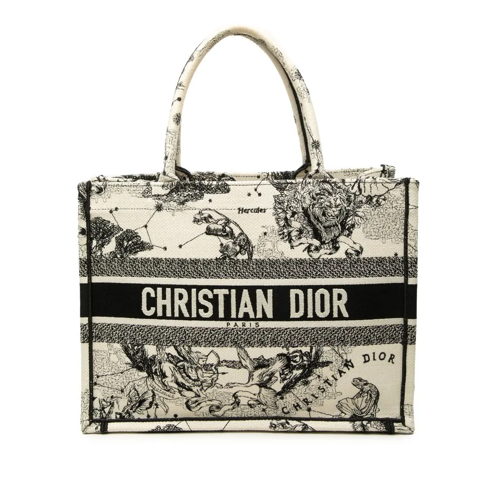 Dior Medium Canvas Embroidered Zodiac Toile De Jouy Book Tote White Very good - Front View