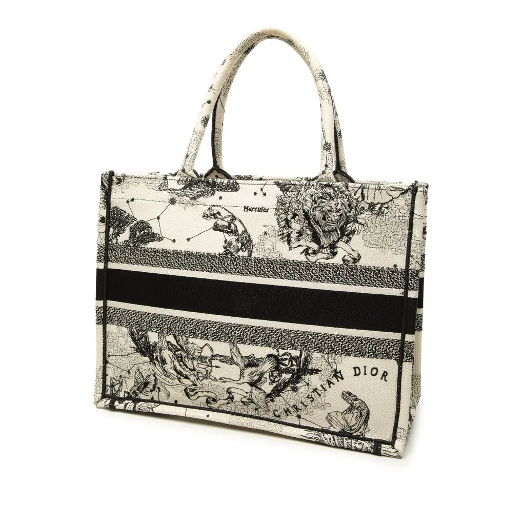 Dior Medium Canvas Embroidered Zodiac Toile De Jouy Book Tote White Very good - Back View