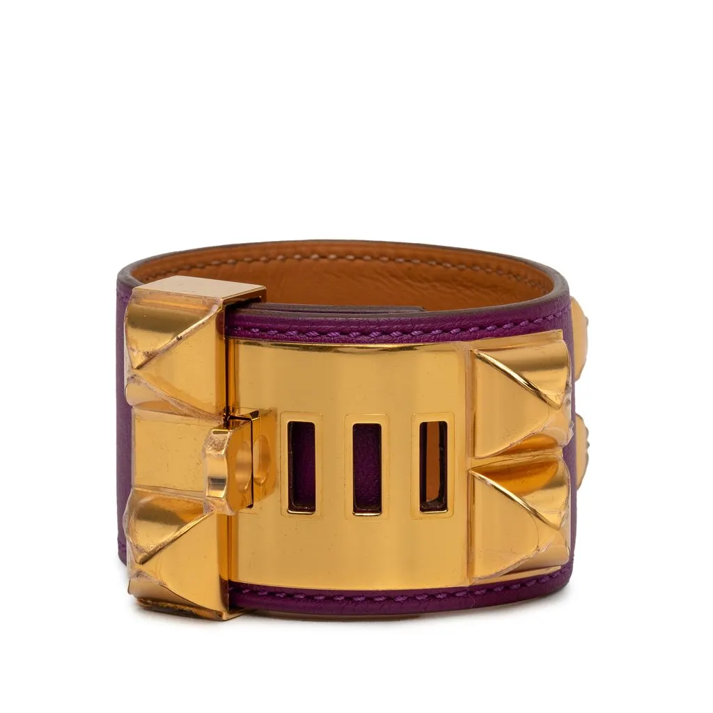 Hermès Gold Plated and Swift Collier de Chien Bracelet T4 Purple Leather Very good - Front View