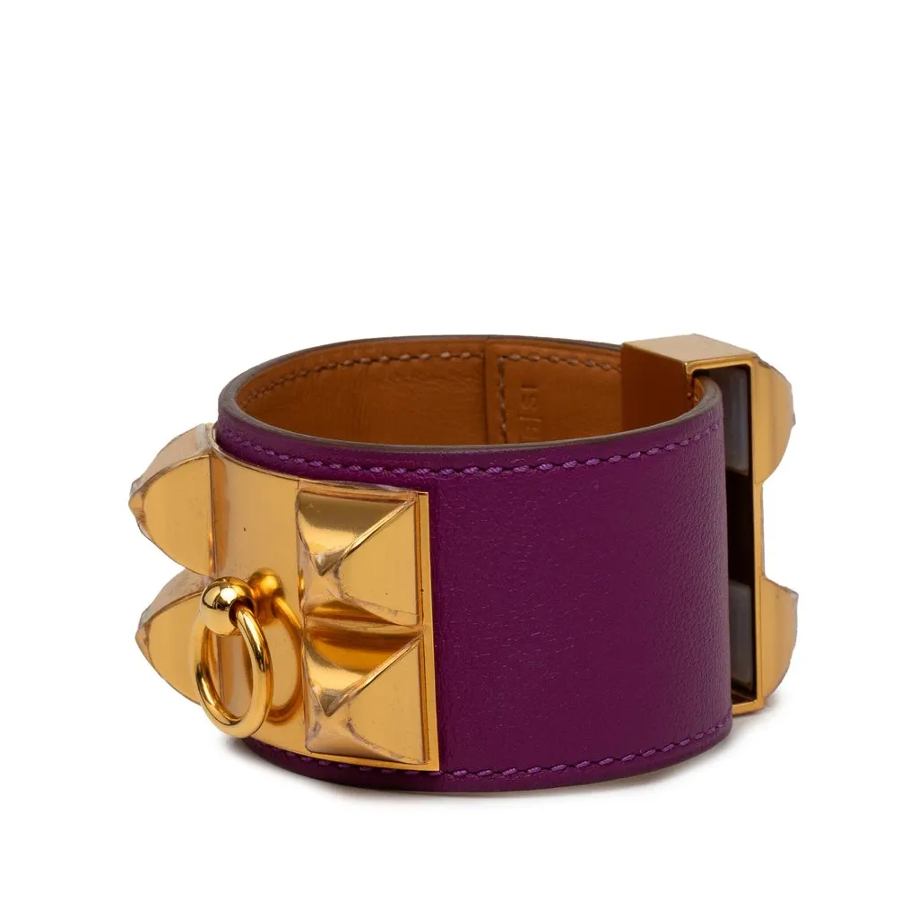 Hermès Gold Plated and Swift Collier de Chien Bracelet T4 Purple Leather Very good - Inside View