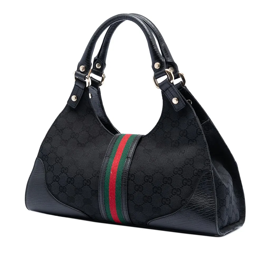 Gucci GG Canvas Web Junco Shoulder Bag Black Very good - Back View