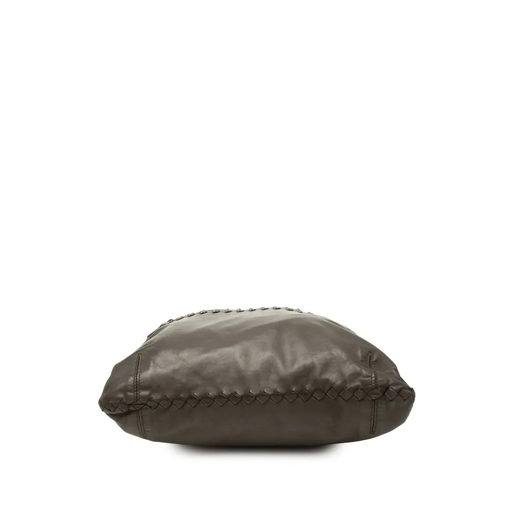 Bottega Veneta Intrecciato Trimmed Studded Nappa Julie Tote Brown Leather Very good - Inside View